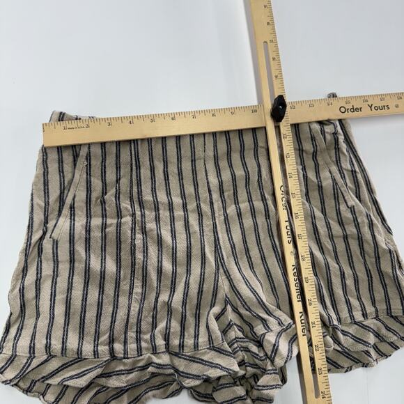 1.STATE Shorts Womens 8 Beige Blue Striped Linen Blend Casual Relaxed Summer - Picture 6 of 7